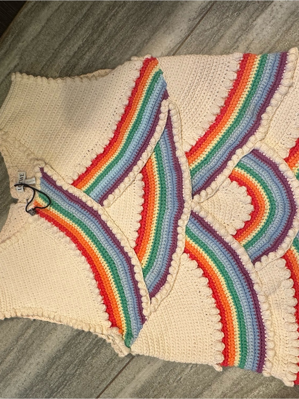Loewe Cream Crochet Cardigan with Rainbow Stripe Detailing - Picture 2 of 8